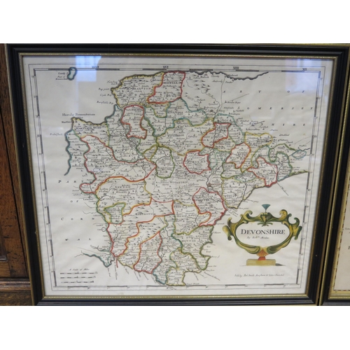 1560B - After Robert Morden a hand coloured map of Devonshire 38 x 43cm and a hand colored map of Somersetsh... 