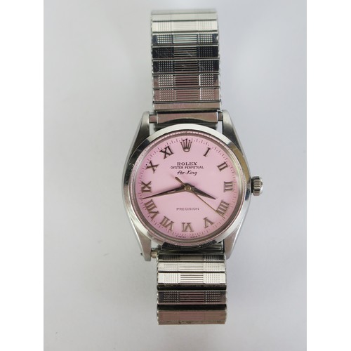 424 - A Gent's ROLEX Air-King Steel Cased Wristwatch, ref: 5500, pink dial with Roman numerals, 34mm Oyste... 