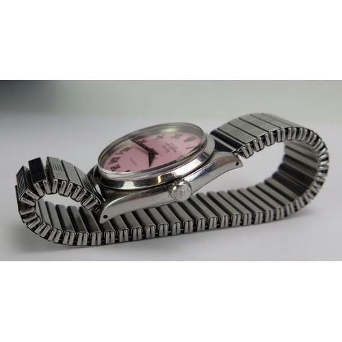 424 - A Gent's ROLEX Air-King Steel Cased Wristwatch, ref: 5500, pink dial with Roman numerals, 34mm Oyste... 