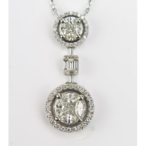 1 - A Middle Eastern 18ct White Gold and Diamond Pendant on integral chain set with brilliant round, pri... 