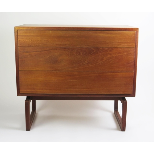 1021 - Arne Hovmand Olsen for Mogens Kold Danish Teak Chest of Three Drawers with inset MK Craftsmanship ro... 