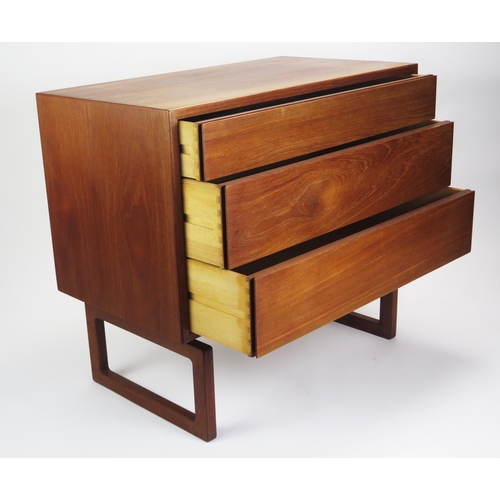 1021 - Arne Hovmand Olsen for Mogens Kold Danish Teak Chest of Three Drawers with inset MK Craftsmanship ro... 