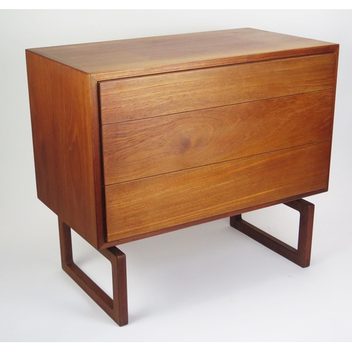 1021 - Arne Hovmand Olsen for Mogens Kold Danish Teak Chest of Three Drawers with inset MK Craftsmanship ro... 