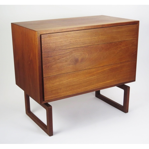 1021 - Arne Hovmand Olsen for Mogens Kold Danish Teak Chest of Three Drawers with inset MK Craftsmanship ro... 