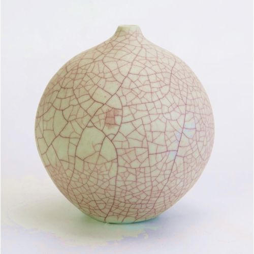 1041 - DAVID LEACH (1911-2005) Porcelain Ovoid Vase with pinched neck and rose crackle glaze, impressed DL ... 