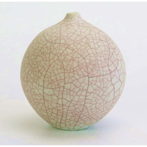 1041 - DAVID LEACH (1911-2005) Porcelain Ovoid Vase with pinched neck and rose crackle glaze, impressed DL ... 