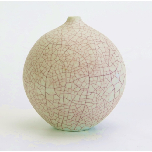 1041 - DAVID LEACH (1911-2005) Porcelain Ovoid Vase with pinched neck and rose crackle glaze, impressed DL ... 