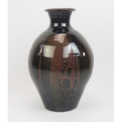 1043 - DAVID LEACH (1911-2005) for Lowerdown Pottery Large Vase in a dark brown mottled glaze, the widest p... 