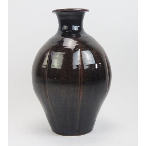 1043 - DAVID LEACH (1911-2005) for Lowerdown Pottery Large Vase in a dark brown mottled glaze, the widest p... 