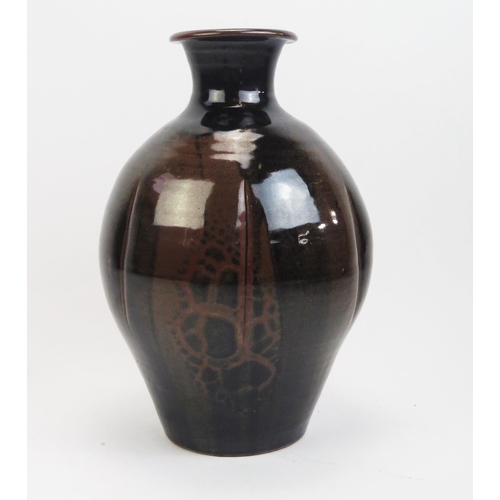 1043 - DAVID LEACH (1911-2005) for Lowerdown Pottery Large Vase in a dark brown mottled glaze, the widest p... 