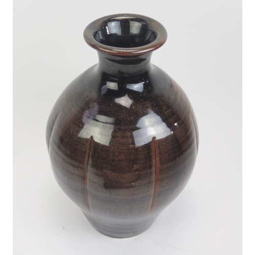 1043 - DAVID LEACH (1911-2005) for Lowerdown Pottery Large Vase in a dark brown mottled glaze, the widest p... 