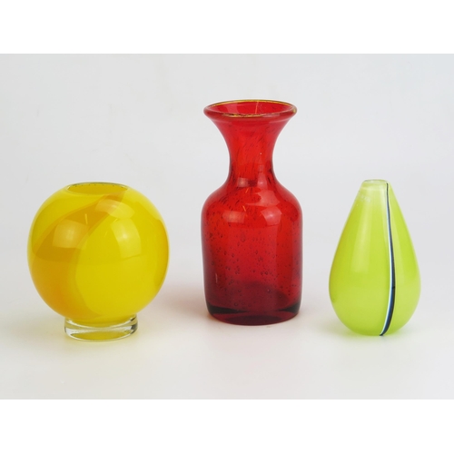 1048 - Three Glass Vases; Kosta Boda Model #7203005 limited to 300, Martine? Melon Vase and another marked ... 