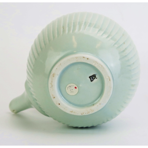 1054 - DAVID LEACH (1911-2005) Lowerdown Pottery fluted porcelain teapot in a celadon glaze, with card, hei... 