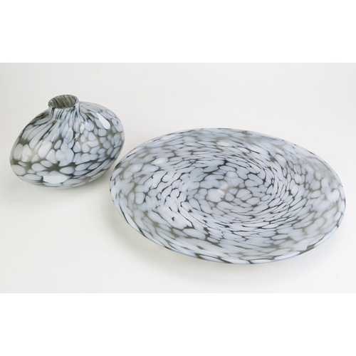 1056 - Kosta Boda Glass Ovoid Vase and Dish, Grey in Smoked Glass designed by Ann Wahlstrom, both with labe... 