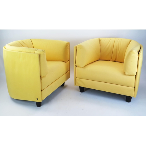 1062 - A Pair of Ligne Roset Upholstered Tub Chairs in yellow fabric upholstery, 80cm wide

Provenance _ se... 