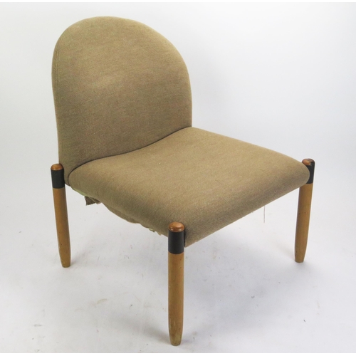 1072 - A West German Casala modernist easy chair, with hessian coloured woven fabric, raised on four turned... 