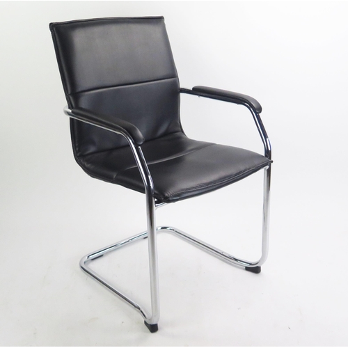 1073 - An Essen chrome and leather stacking chair, with tubular frame with padded back, seat and arm rests.