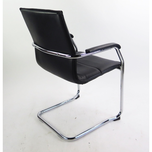 1073 - An Essen chrome and leather stacking chair, with tubular frame with padded back, seat and arm rests.