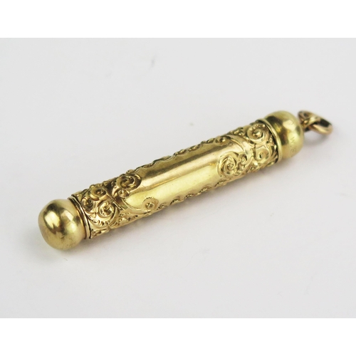 108 - A W.S. Hicks of New York Gilt Metal Telescopic Fob Pencil with embossed scrolling decoration