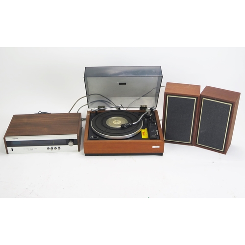 1082 - A mixed stereo Hi-Fi system with turntable,  tuner and pair of speakers.