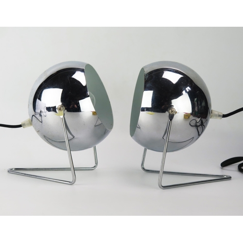 1104 - A pair of polished chrome globe table lamps, on V-shaped stands in the style of Fabbian Beluga, 16cm... 