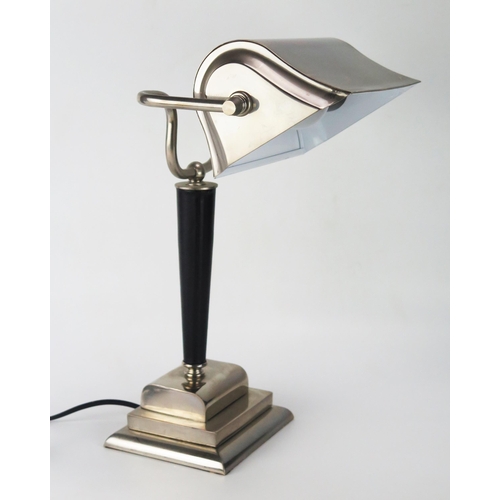 1108 - An Art Deco Style polished chrome and leatherette banker's lamp, with swivel shade on a tapering col... 