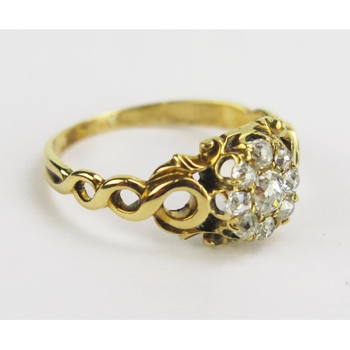 114 - A Georgian Old Cut Diamond Cluster Ring in a pierced precious yellow metal setting, c. 3.25mm princi... 