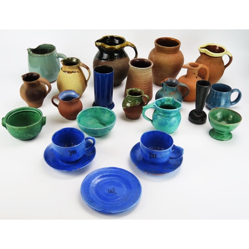 1142 - A collection of Baron pottery wares, includes jugs, vases and bowls, and other North Devon pottery i... 