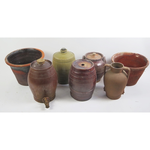 1155 - A collection of salt glaze and other barrels, flour bin, large bowls etc.