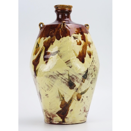 1159 - A large terracotta vase of Japanese influence, with brushed abstract decoration to the ovoid body, 3... 