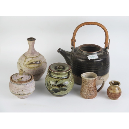 1161 - A Colin Pearson, London Studio teapot of Japanese influence, a salt glaze jug possibly by N Mosse, t... 