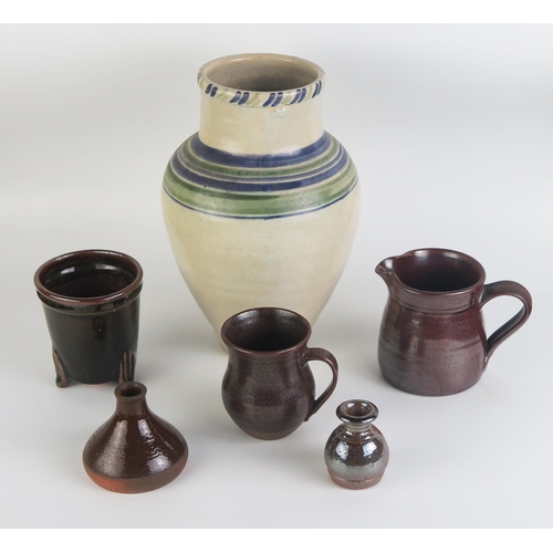 1163 - A Jeremy Leach bud vase, with chocolate brown glaze, 8cxm high, a Richard Dewar bud vase, a Paul Bar... 