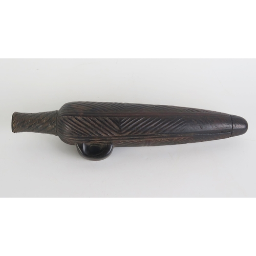 1170 - A Shona tribe carved wood scent bottle, with incised geometric decoration with wire bound spout, 23.... 