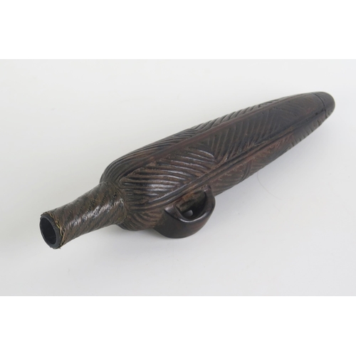 1170 - A Shona tribe carved wood scent bottle, with incised geometric decoration with wire bound spout, 23.... 