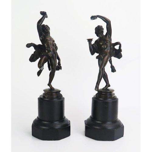 1178 - A pair of 19th century Grand Tour bronze figures after the antique of dancing Bacchanalian satyrs, o... 