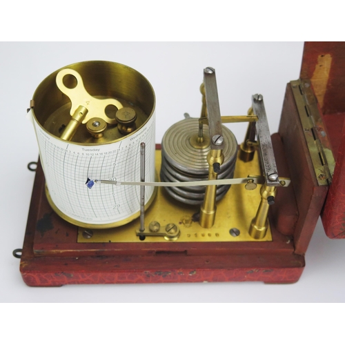 1184 - An early 20th century French barograph, with five tier vacuum and single recording arm, contained in... 