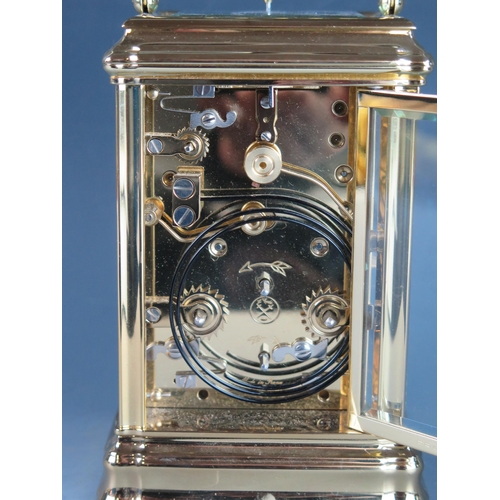 1189A - L'Epee a contemporary French Garrard retailed lacquered brass carriage clock, with 7.5cm Roman dial ... 