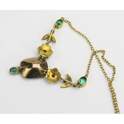 122 - A 19th Century 15ct Gold, Ruby, Diamond, Pearl or Cultured Pearl and Foil Backed Green Paste Necklac... 