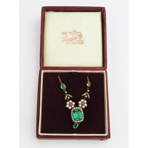 122 - A 19th Century 15ct Gold, Ruby, Diamond, Pearl or Cultured Pearl and Foil Backed Green Paste Necklac... 