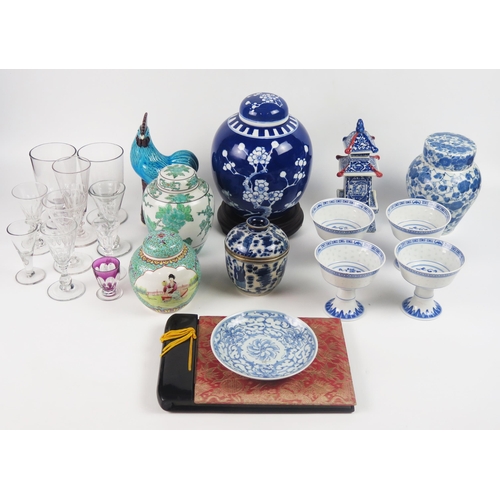 1229 - A collection of Chinese ceramics including ginger jars and covers, temple vase, cockerel, and assort... 