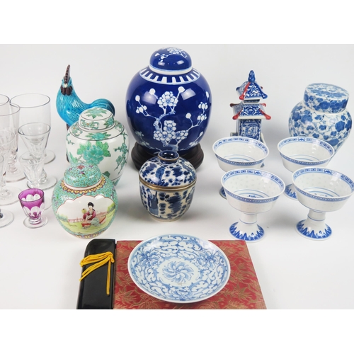 1229 - A collection of Chinese ceramics including ginger jars and covers, temple vase, cockerel, and assort... 