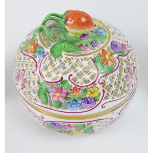 1245 - A Herend porcelain floral decorated pot-pourri bowl & cover with strawberry finial, 19cm diameter x ... 