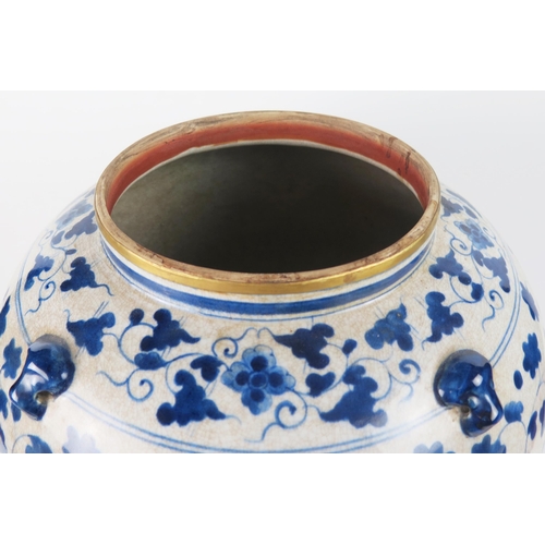 1252 - A large modern Chinese blue and white vase and cover, of ovoid outline, the domed cover surmounted b... 