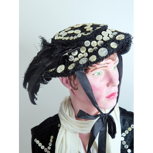 1267 - A pearly queen outfit, includes waistcoat, skirt, blouse bonnet and silk scarf. size 14.