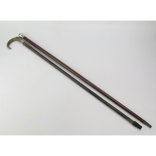 1272 - A Gents silver topped hardwood walking stick, together with a silver mounted and horn handled walkin... 