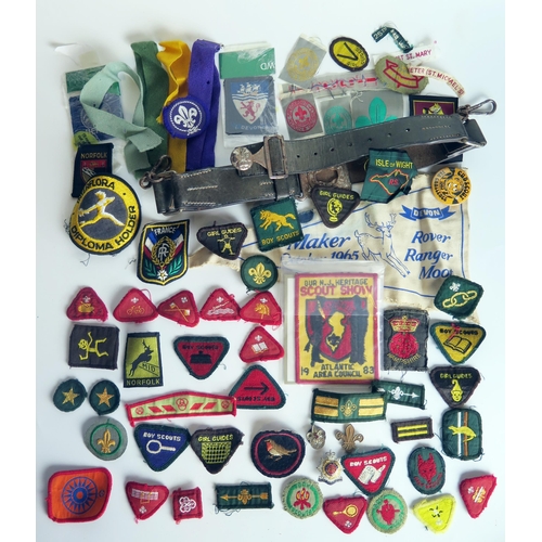 1309 - A collection of Boy Scout cloth badges, leather belt,