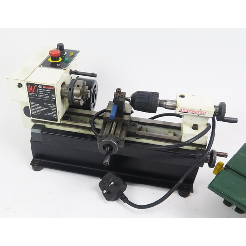 1346 - Axminster White SIEG CO Metal Turning Lathe and Record DMG250 Disc Sander