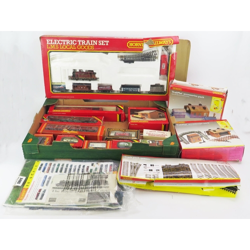 1366 - Hornby OO Gauge Collection including R784 Local Goods partial set, LMS Coaches, various rolling stoc... 