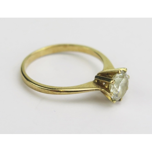 138 - A 9ct Gold and CZ Solitaire Ring, 6.9mm stone, size O.5, import marks, 2.33g