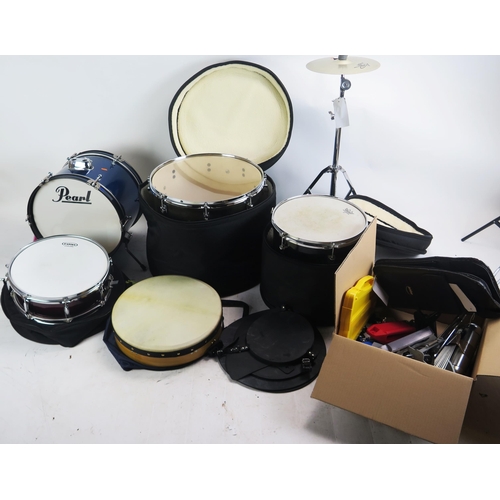 1398 - Collection of Drums and Accessories including Cymbal Stand, Paiste cymbal, 18